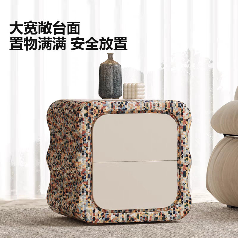 意式极简设计师实木床头柜亚克力简约现代储物柜马赛克卧室床边柜