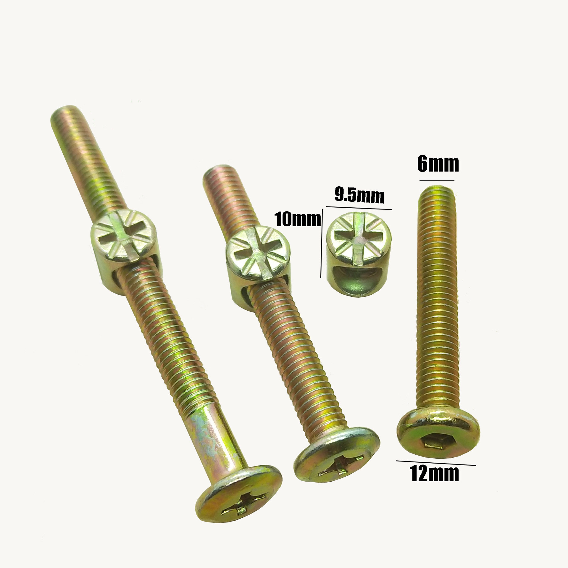 6mm家具五金螺丝 儿童床配件螺丝横孔螺母书柜斜平头螺丝锤头螺母