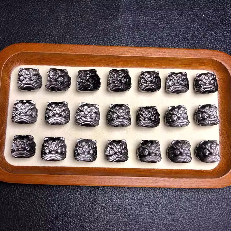 Obsidian Little Awakening Lion Energy Pendant - Wealth Attraction and Evil Warding Talisman, Natural Crystal Jewelry