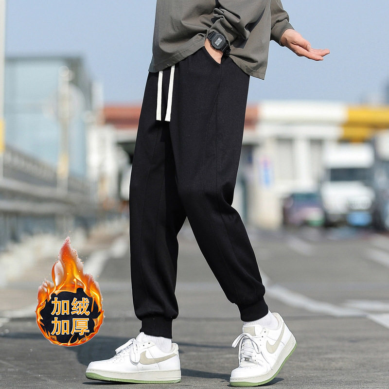 八分裤男冬季保暖加绒潮牌男士束脚卫裤宽松百搭休闲裤子小个子男
