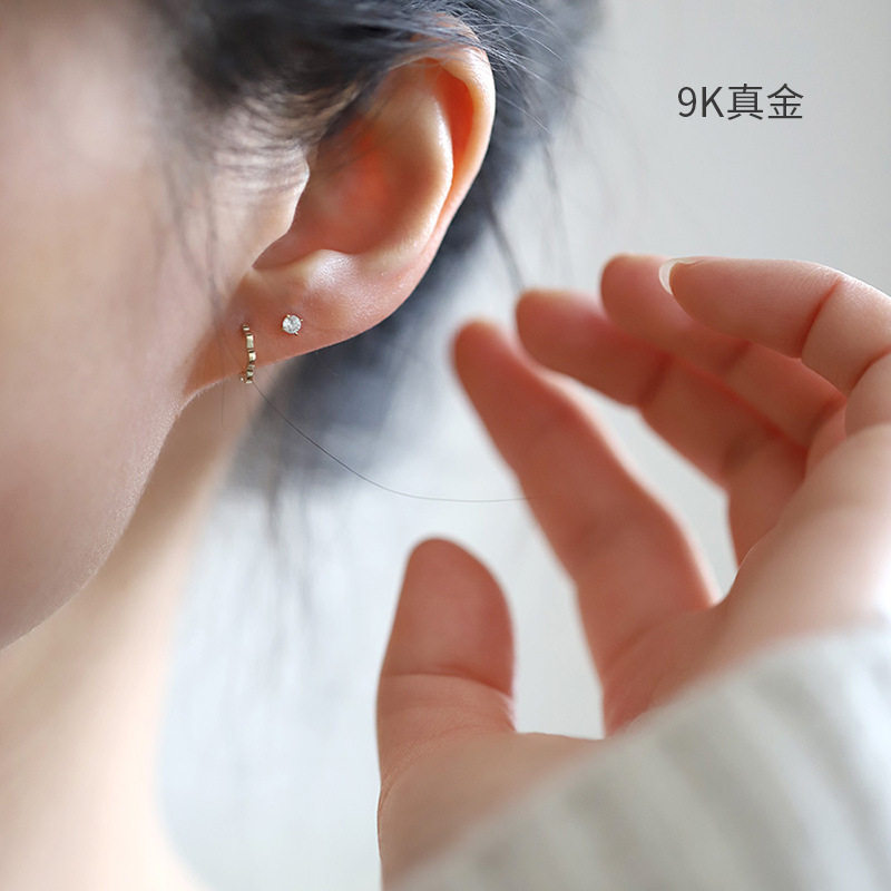 9K金 波浪花边耳钉