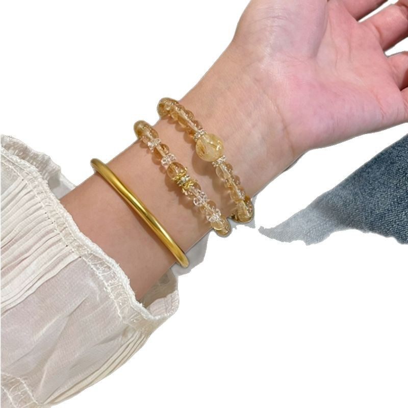Double-Wrap Designer Golden Rutilated Quartz Bracelet