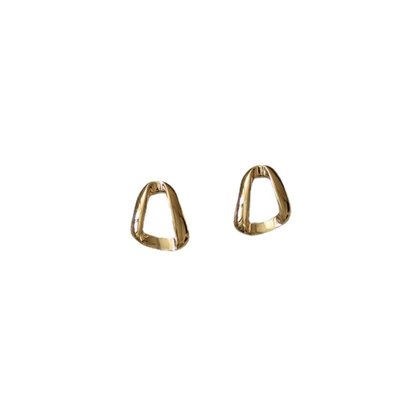 9K gold geometric oblique triangular ribbon stud earrings