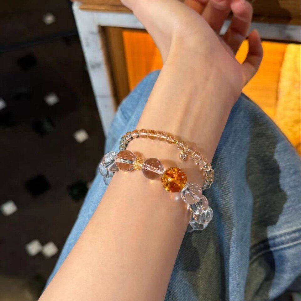 Single-Strand Round Bead Crystal Clear Minimalist Clear Quartz Bracelet