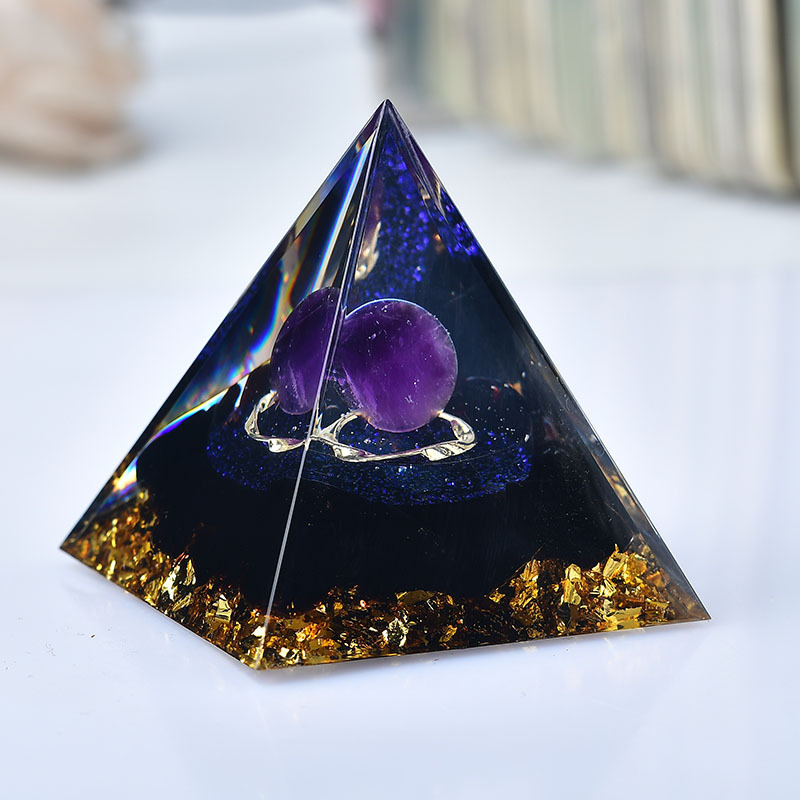 Crystal Pyramid Crushed Stone Resin Ornament | Energy Healing Feng Shui Decor | Desktop Decoration Craft