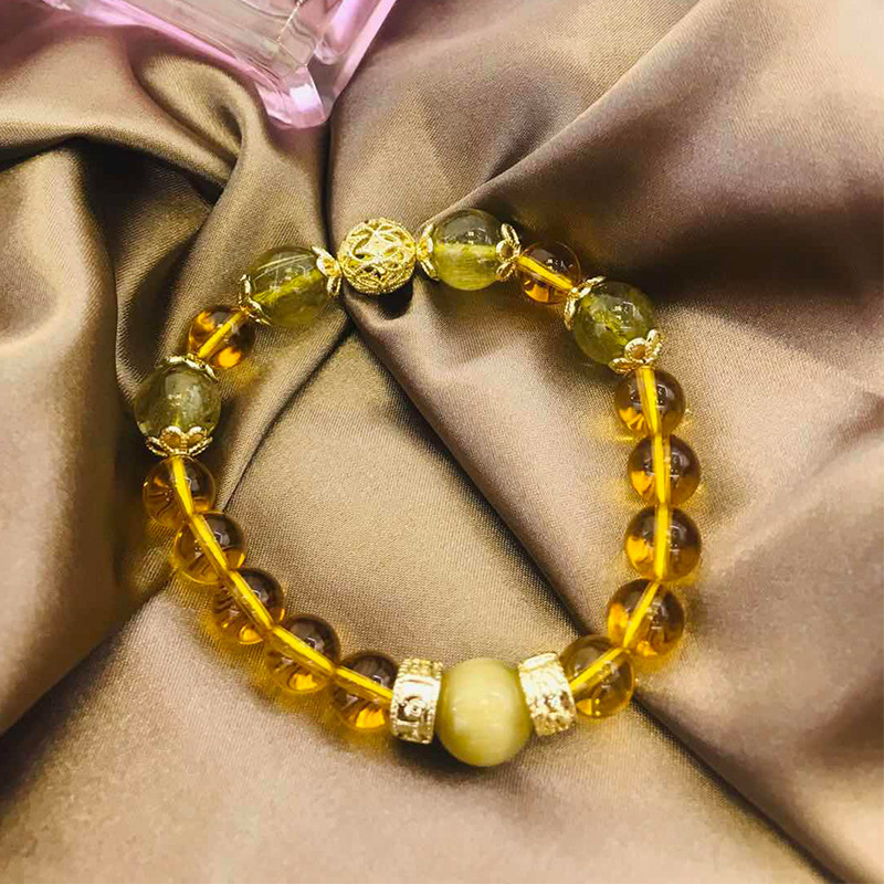 Natural Blonde Rutilated Quartz Citrine Bracelet, Wealth Attracting and Luck Changing Energy Crystal Bracelet, Unisex Design.