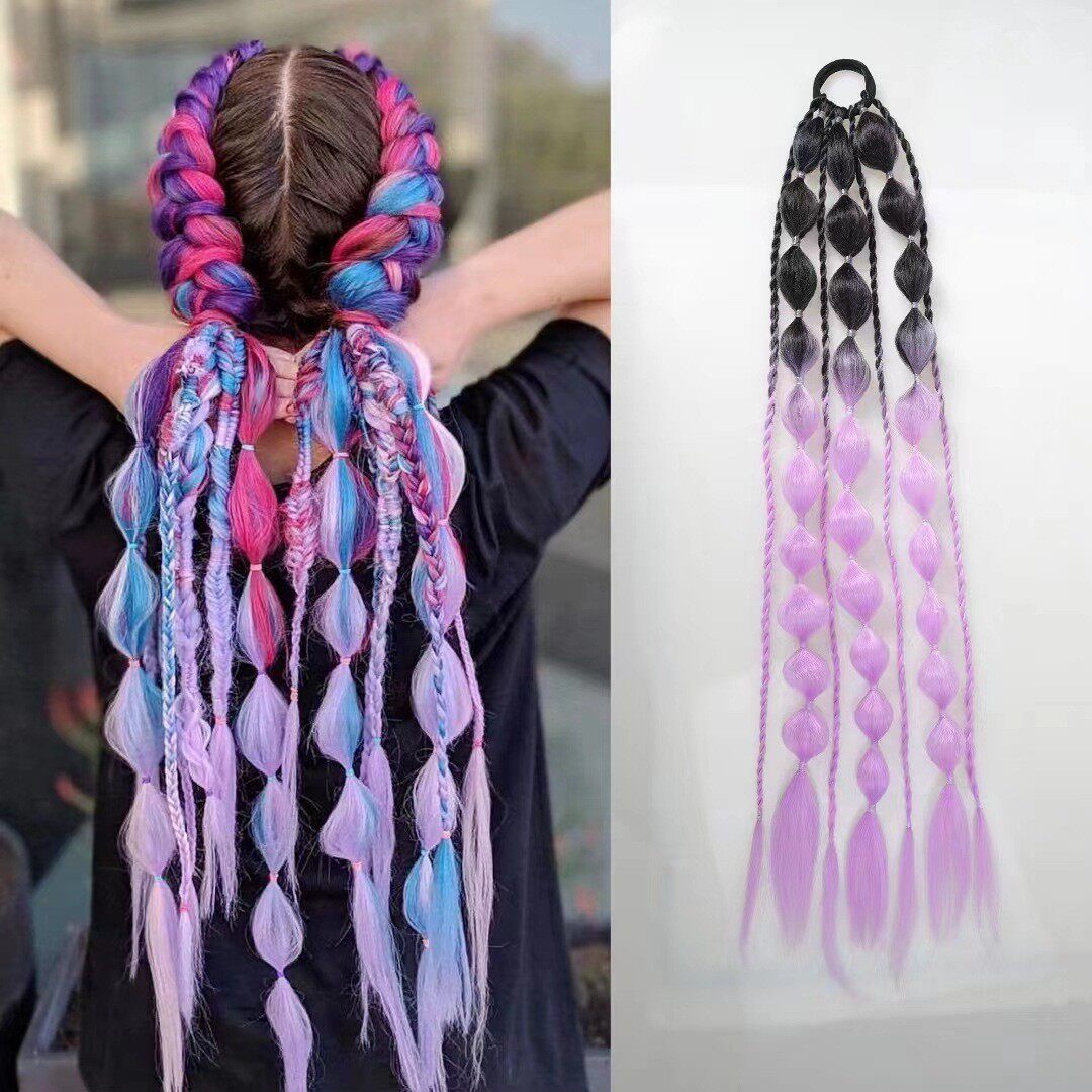 网红拍照灯笼泡泡扭股辫时尚女街拍造型长款手编辫子马尾假发批发