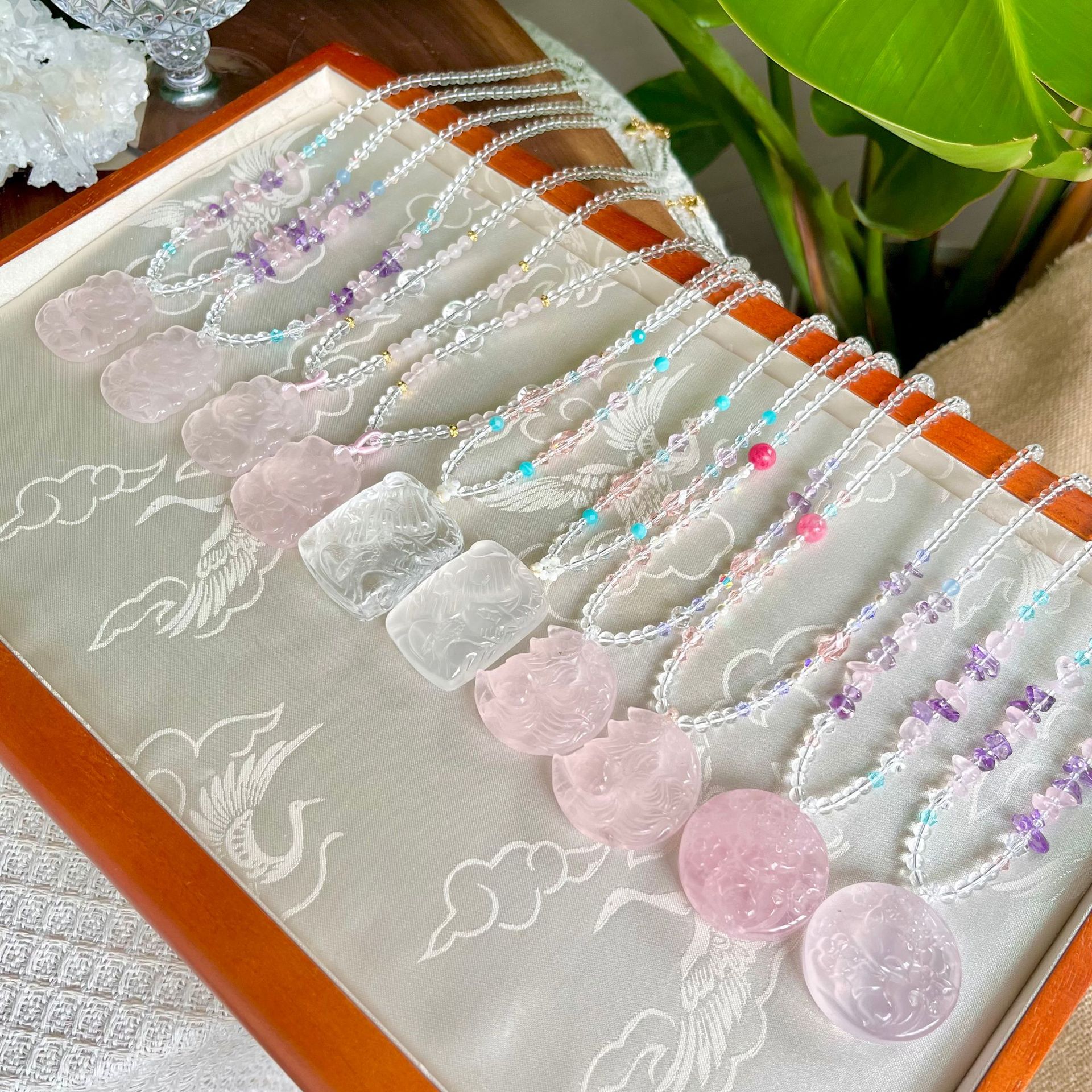 Natural Pink Crystal Nine-Tailed Fox Pendant | Peach Blossom and Romance Crystal Necklace, Girls' Talisman