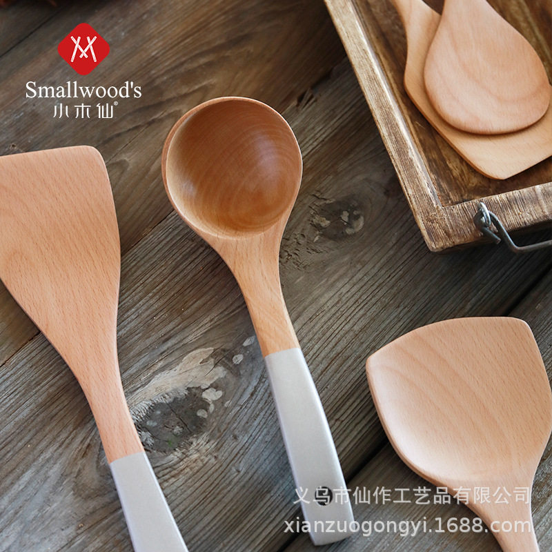 @小木仙 高颜值银柄锅铲不粘锅专用炒菜铲木铲子厨具铲勺套装汤勺