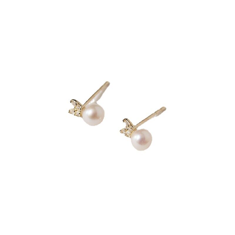 9K gold rabbit ear pearl stud earrings