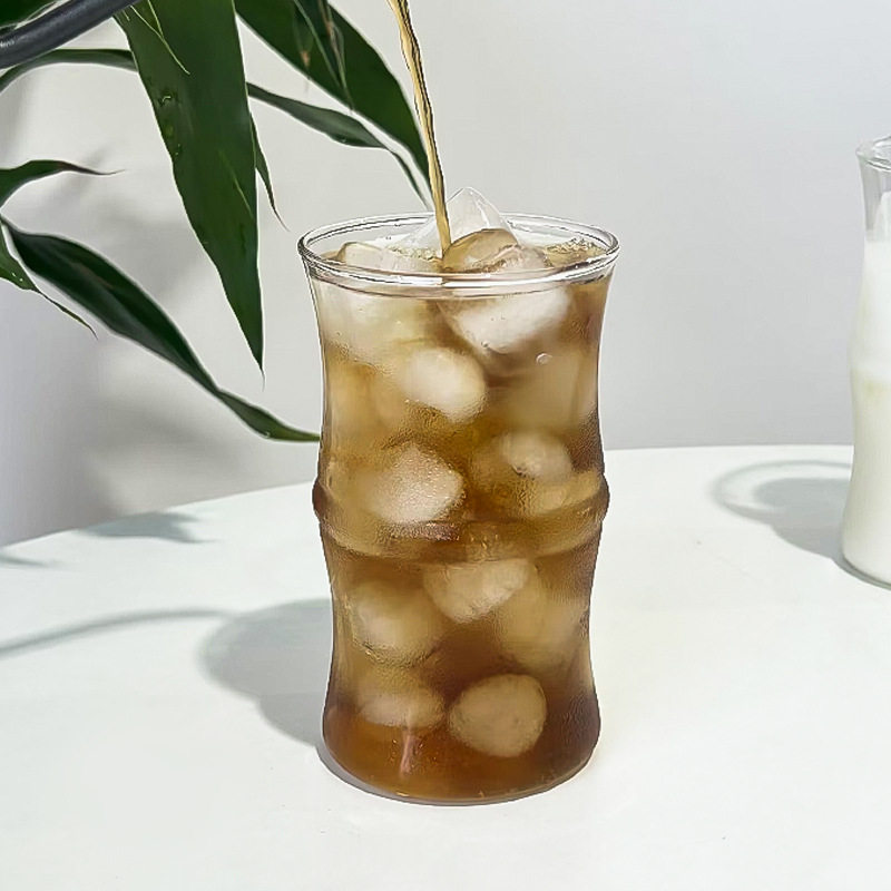 家用高硼硅透明玻璃竹节单层玻璃果汁饮料咖啡耐热玻璃喝水杯子夏