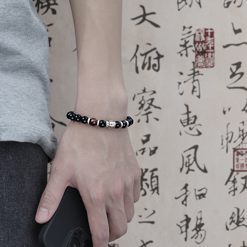Six-syllable mantra obsidian bracelet, guarding energy, warding off evil, and changing luck, natural crystal bracelet.