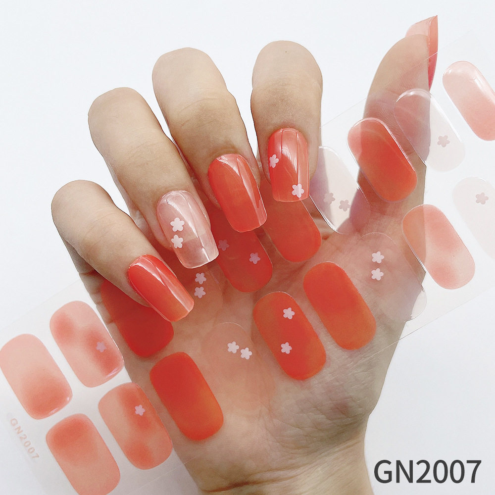 美子ins风小清新20指免烤凝胶美甲贴 花朵晕染纯色指甲贴现货批发