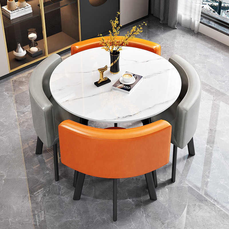 岩板餐桌家用小户型公寓饭桌商店铺面洽谈桌椅组合会客接待圆桌