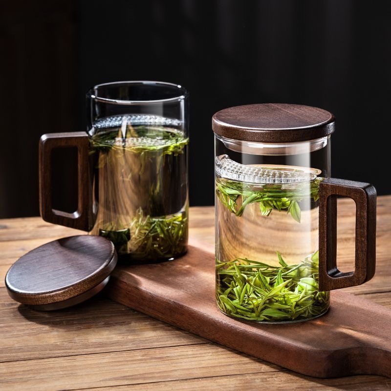 泡茶杯男士绿茶杯专用茶水分离过滤月牙杯玻璃喝水杯子办公室家用