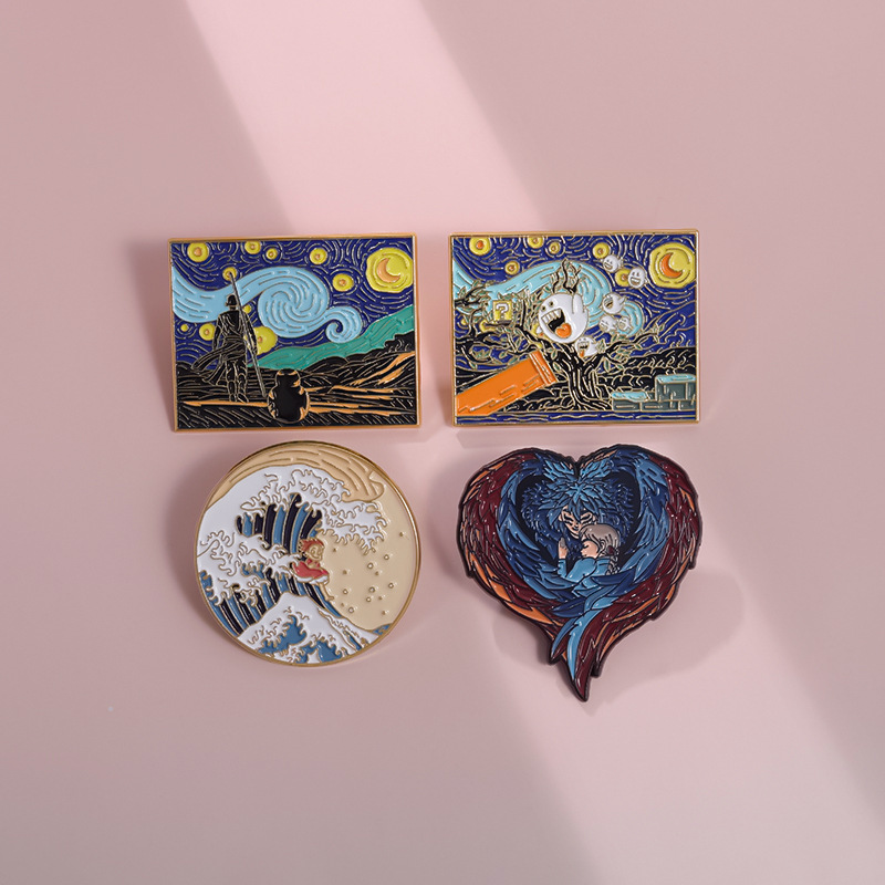 欧美新款画家梵高油画系列金属徽章卡通动漫周边抽象装饰合金胸针