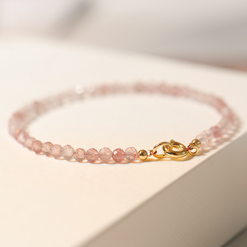 Natural Strawberry Quartz Bracelet, Attracts Love and Enhances Relationships, Genuine Crystal Bracelet, Essential for Women.