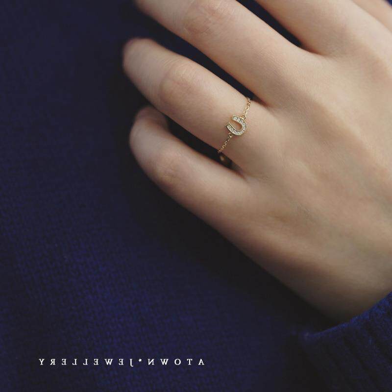 14k gold moon-shaped horseshoe-shaped adjustable chain ring
