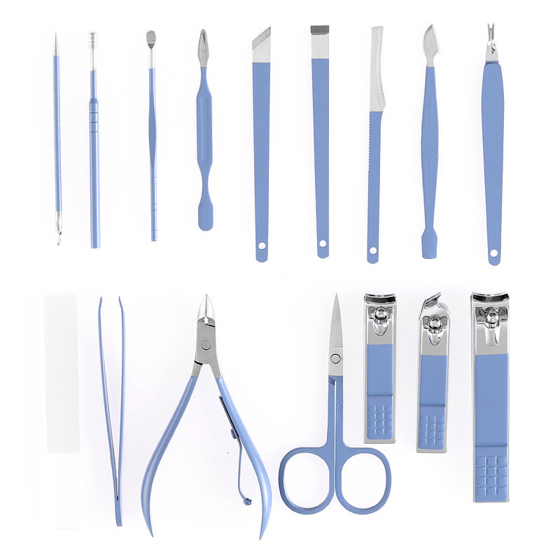 黑色16件套装指甲刀指甲剪修甲美甲工具折袋款指甲钳套装可定LOGO
