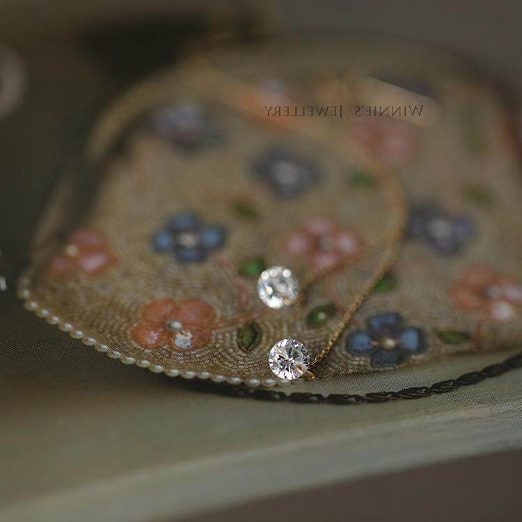 9K gold single diamond long ear thread