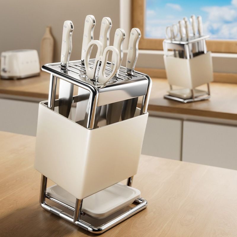 厨房台面旋转刀架多功能刀具沥水收纳架家用不锈钢一体刀座置物架