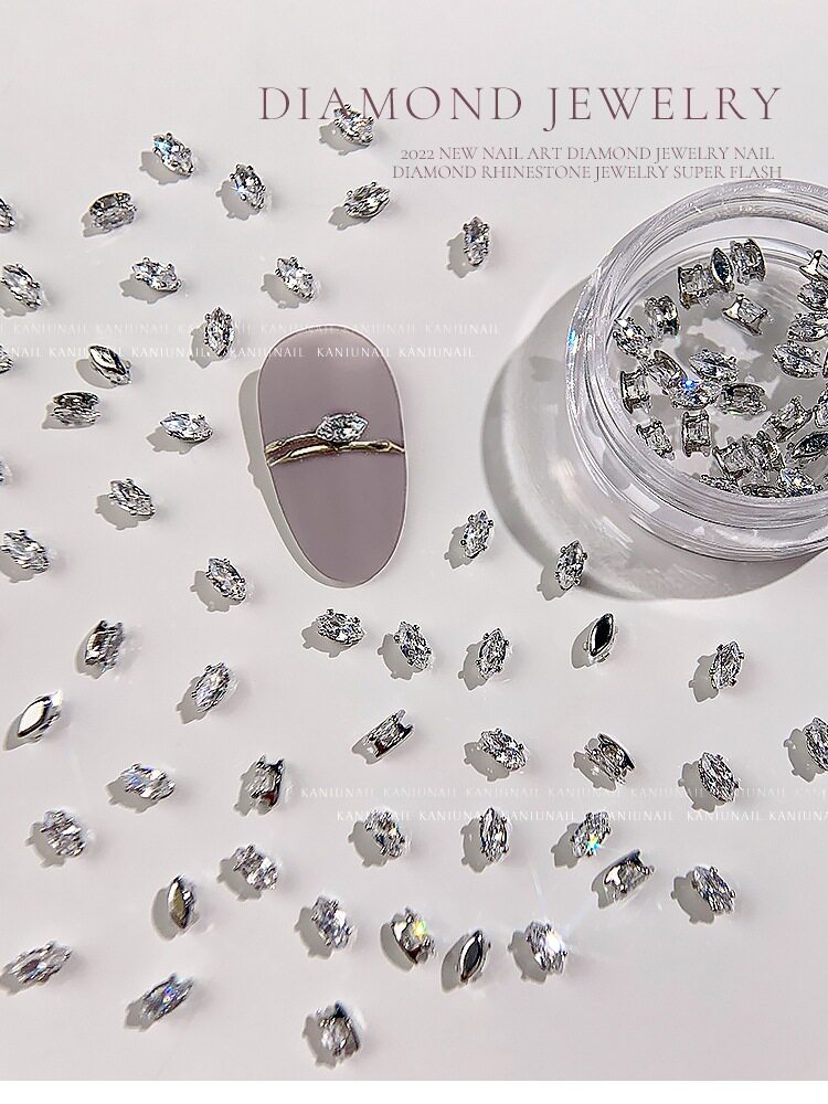 网红美甲爪钻超闪水滴马眼小长条水晶锆石爆闪平底钻饰指甲装饰品