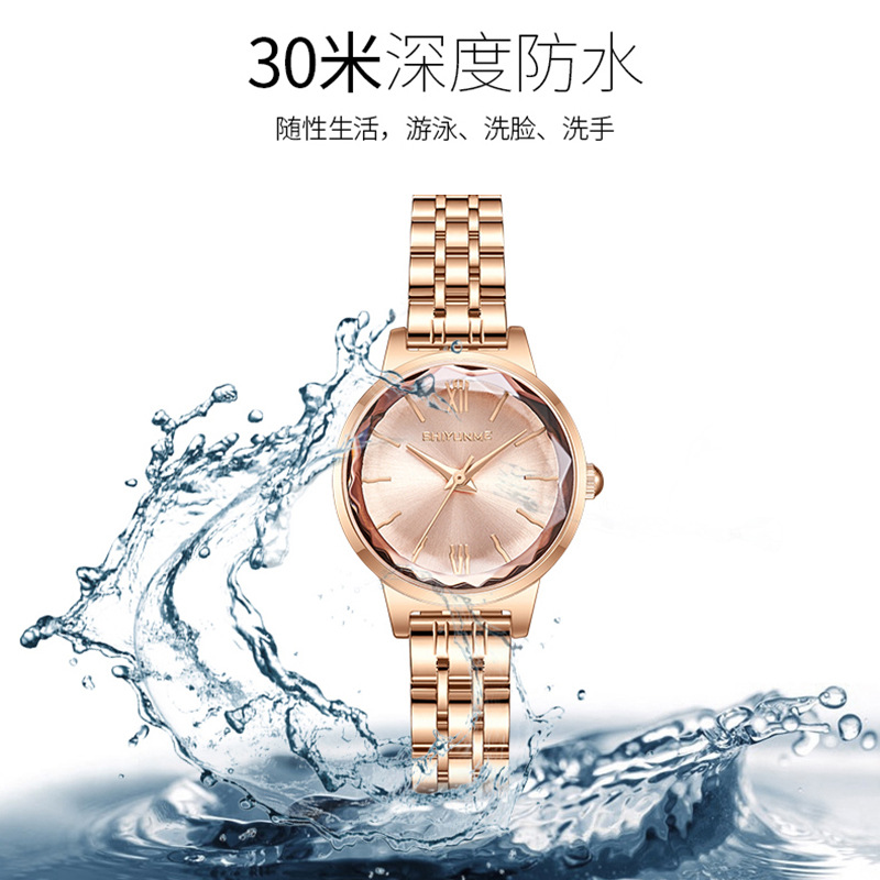 抖音爆款情侣手表石英钢带女士小金表韩版按扣防水时尚日历腕表