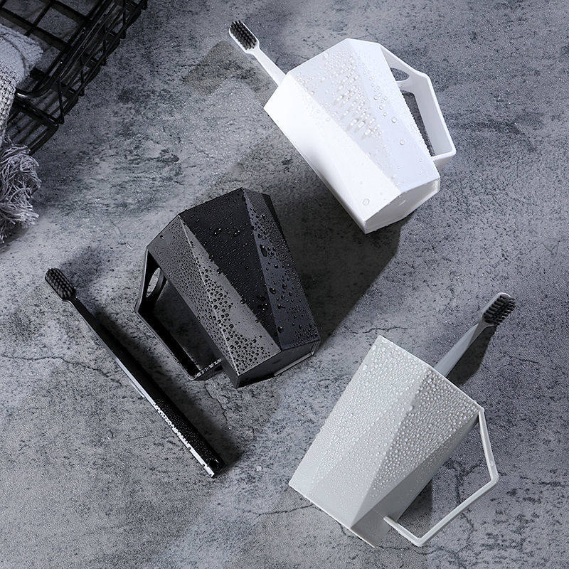 菱形洗漱杯情侣带把手刷牙杯家用时尚简约创意塑料漱口杯牙缸批发