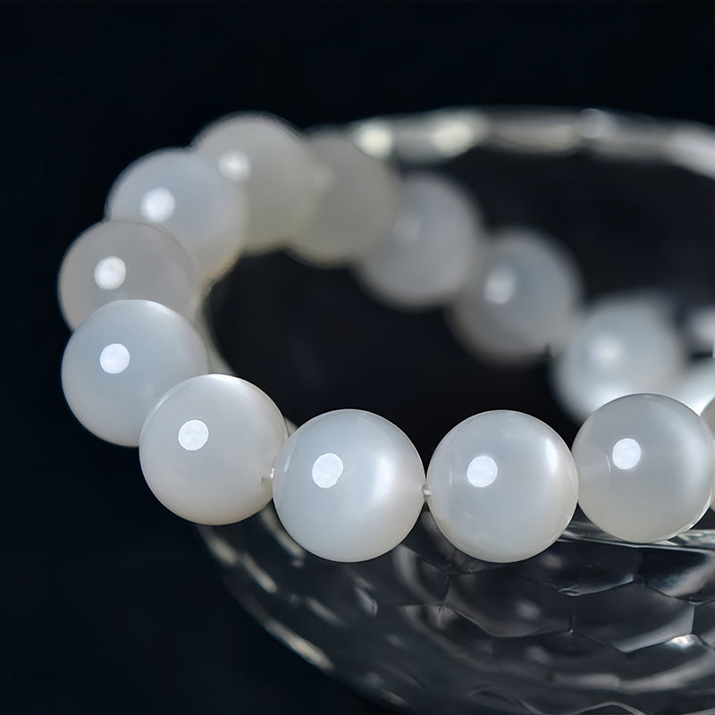 Cat's Eye Round Bead White Moonstone Bracelet