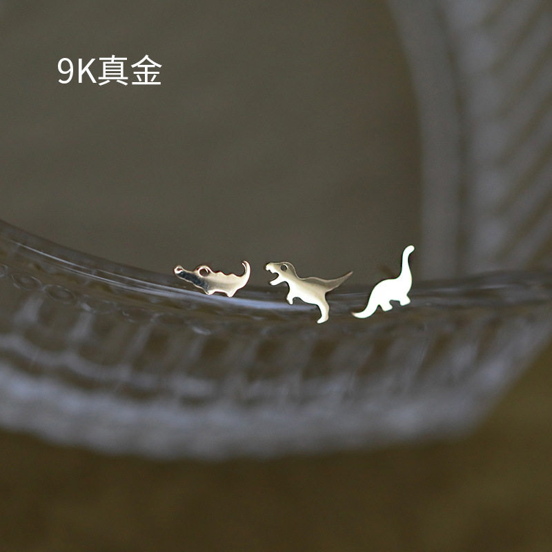 9K gold Brachiosaurus, crocodile, whale, dinosaur and animal stud earrings