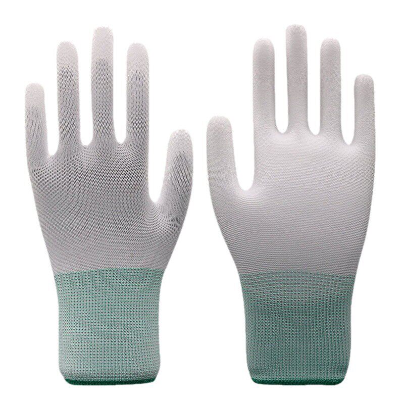 PU 涂掌手套白色无尘电子工厂防静电涂层劳保手套批发PU 涂指手套