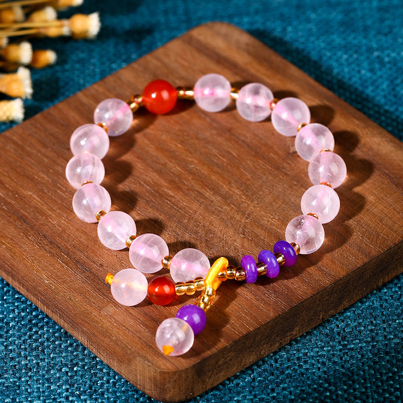 Natural Pink Crystal Nine Purple Fire Bracelet | Attract Love, Enhance Romance, Ward Off Evil, and Boost Luck Energy Crystal Bracelet