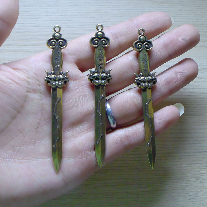 Brass Seven-Star Sword Taoist Ritual Object Pendant, House Blessing, Evil Ward, Talisman, Feng Shui Ornament for Carrying.