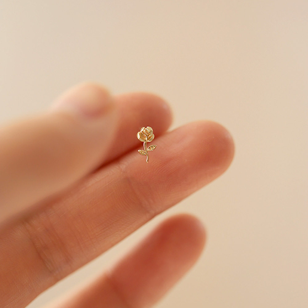 9K/14K金 一朵玫瑰花耳钉