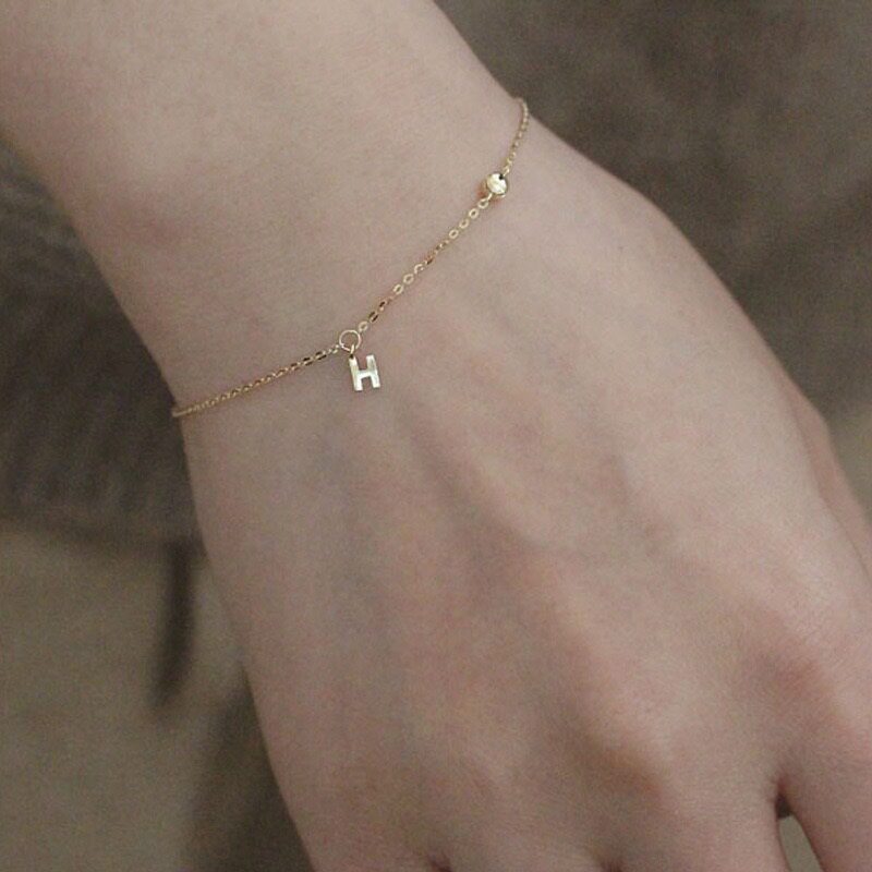 14K gold H-letter small zircon bracelet