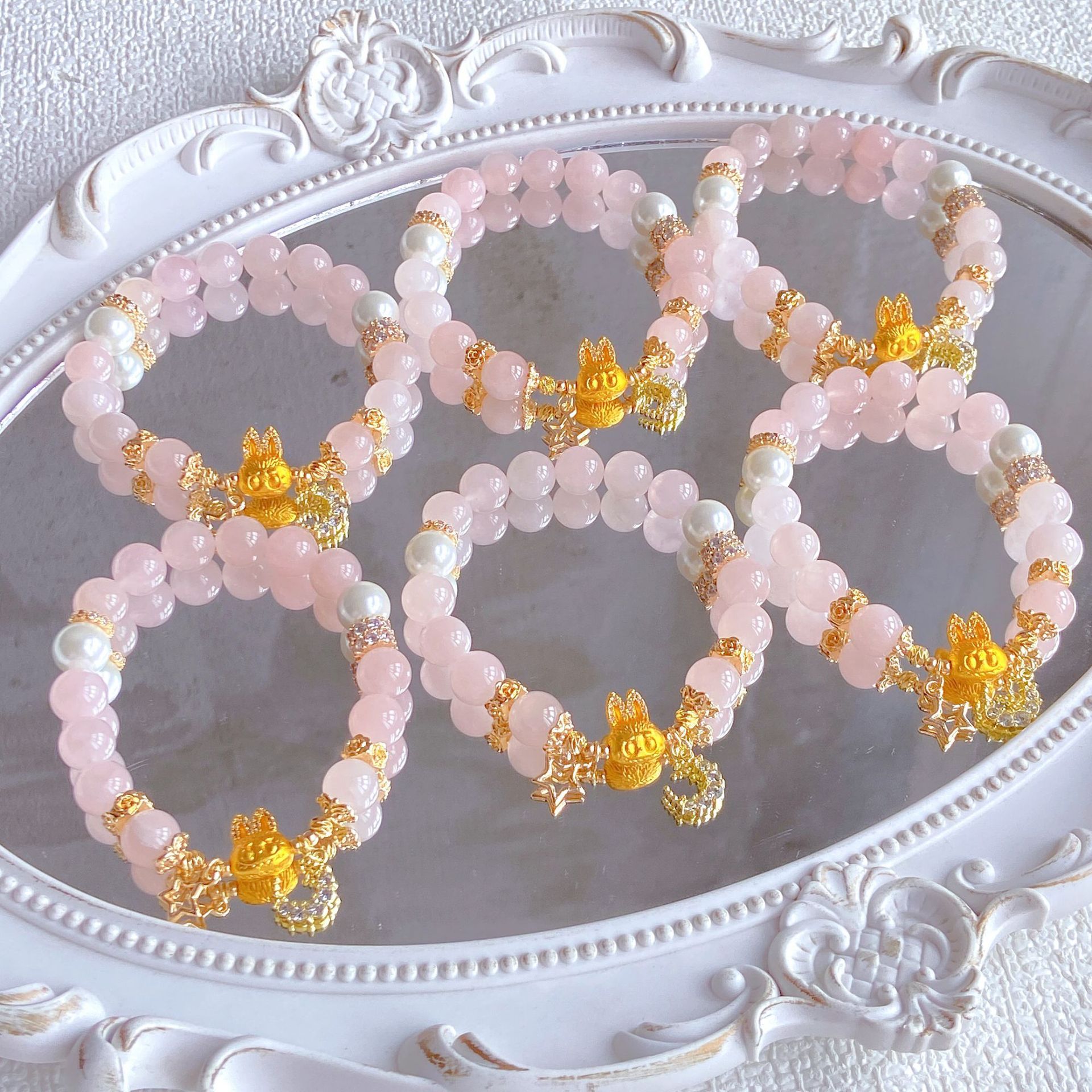 Natural Pink Crystal Labubu Love Energy Bracelet | Attract Romance and Enhance Marriage Luck, Guardian of Love Energy Stone