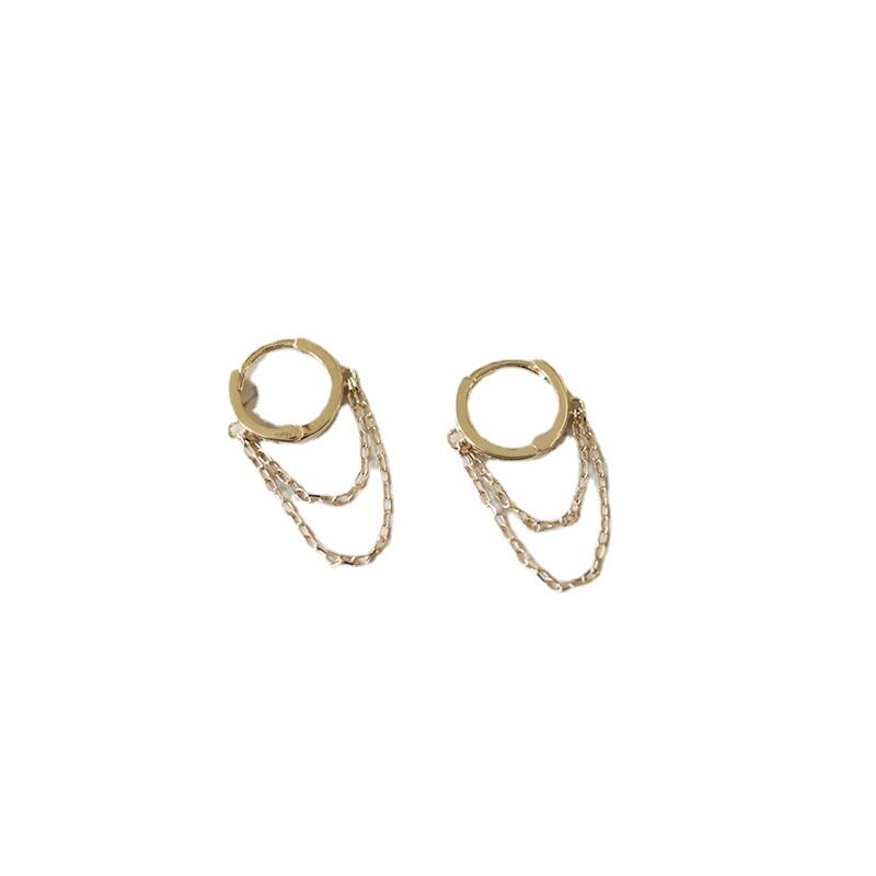 9K gold double-chain tassel hoop earrings