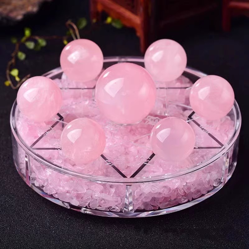 Natural Pink Crystal Ball Seven-Star Formation Ornament - Feng Shui Decor for Attracting Love and Enhancing Marriage Luck, Home and Office Energy Purification