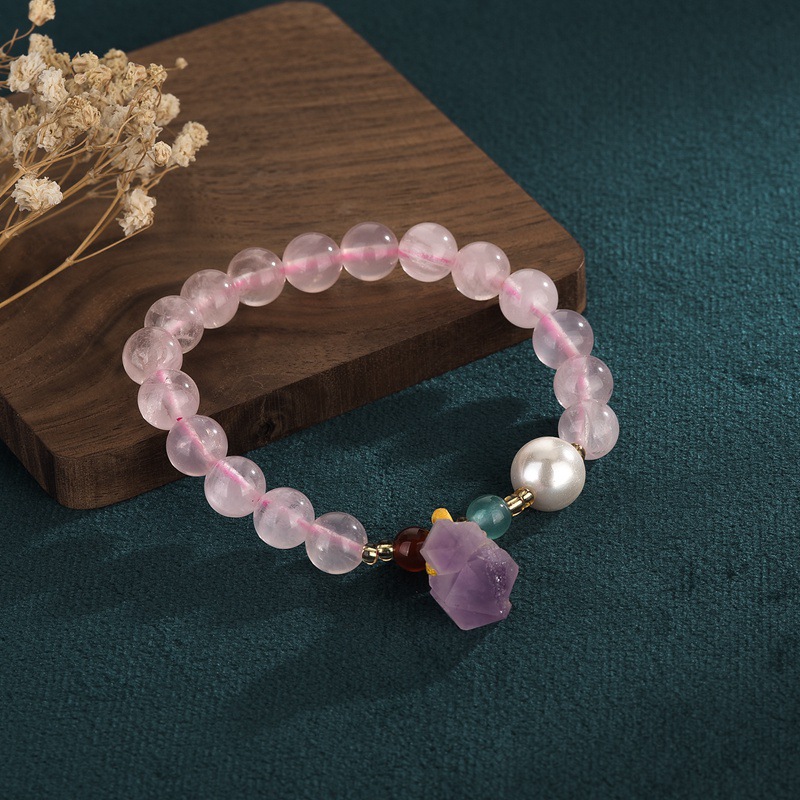 Pink Crystal Chinese Style Bracelet Energy | Natural Rose Quartz Beads Attract Love and Enhance Marriage Luck with Chinese Design