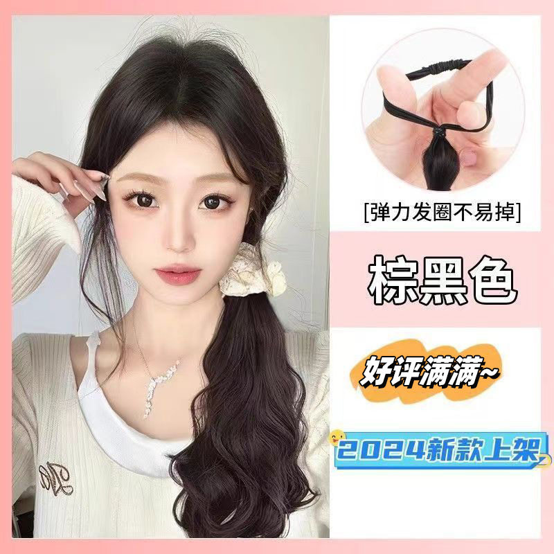 新法式侧马尾仿真发女绑带式高低马尾假辫子韩系氛围慵懒感双马尾