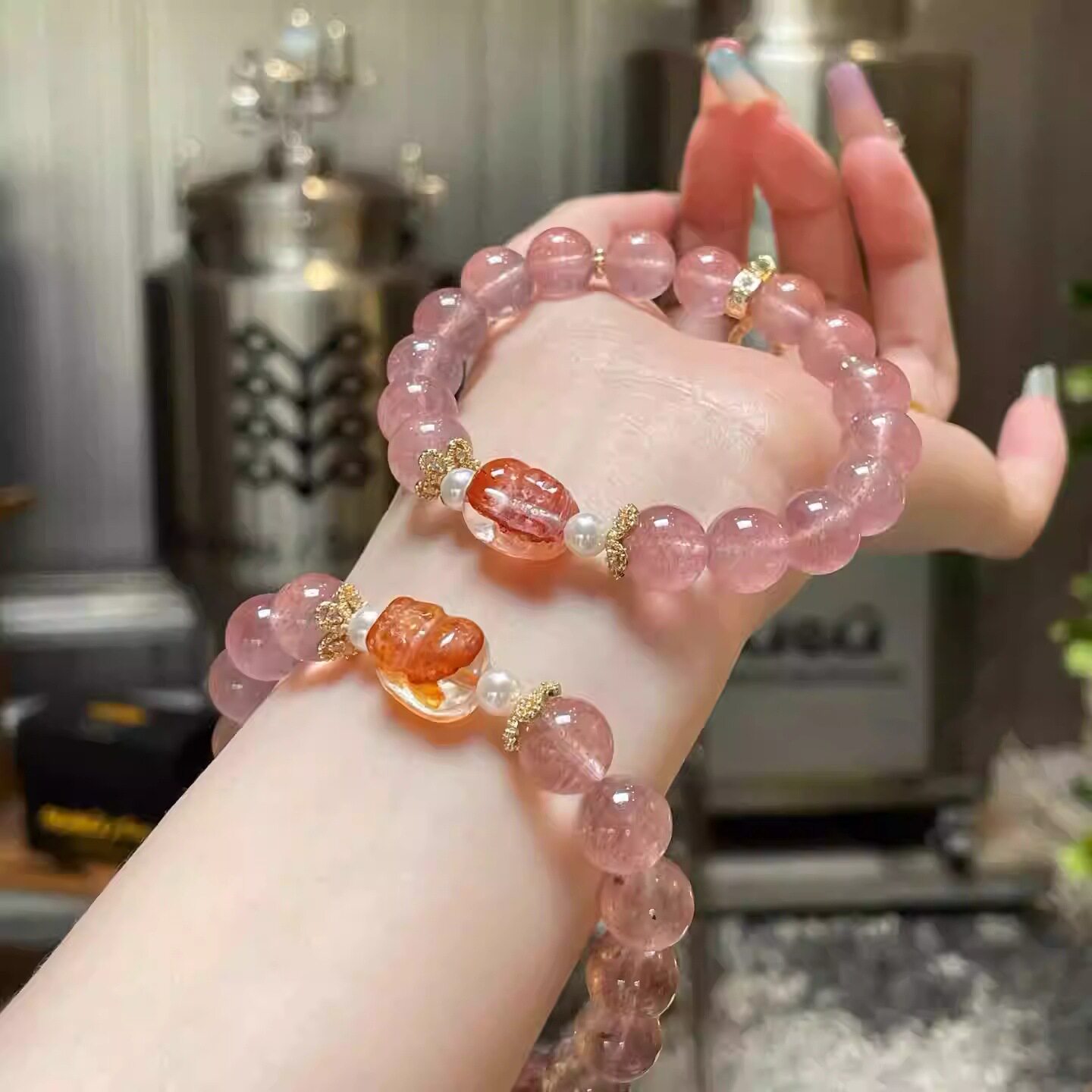 Modern Chinese Rose Quartz Bracelet