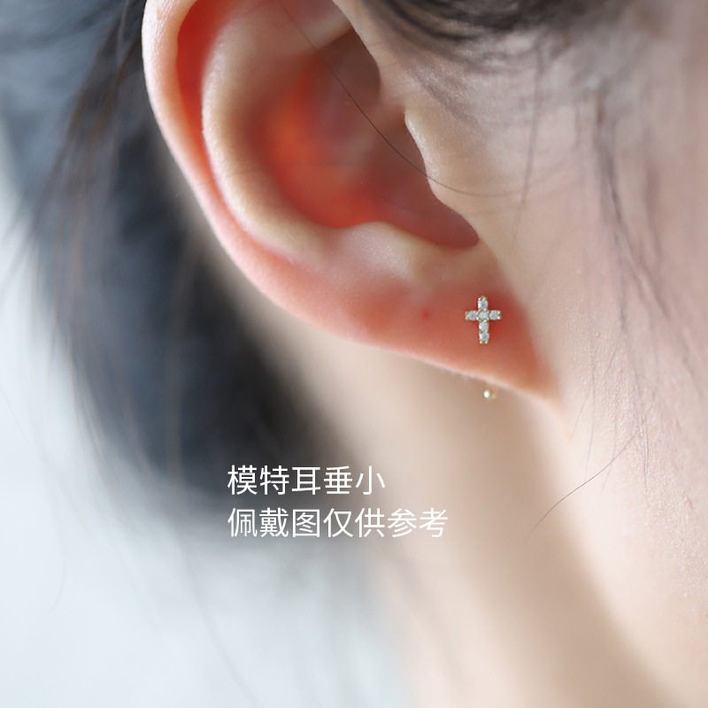 9K gold cross-shaped curved ear hoop