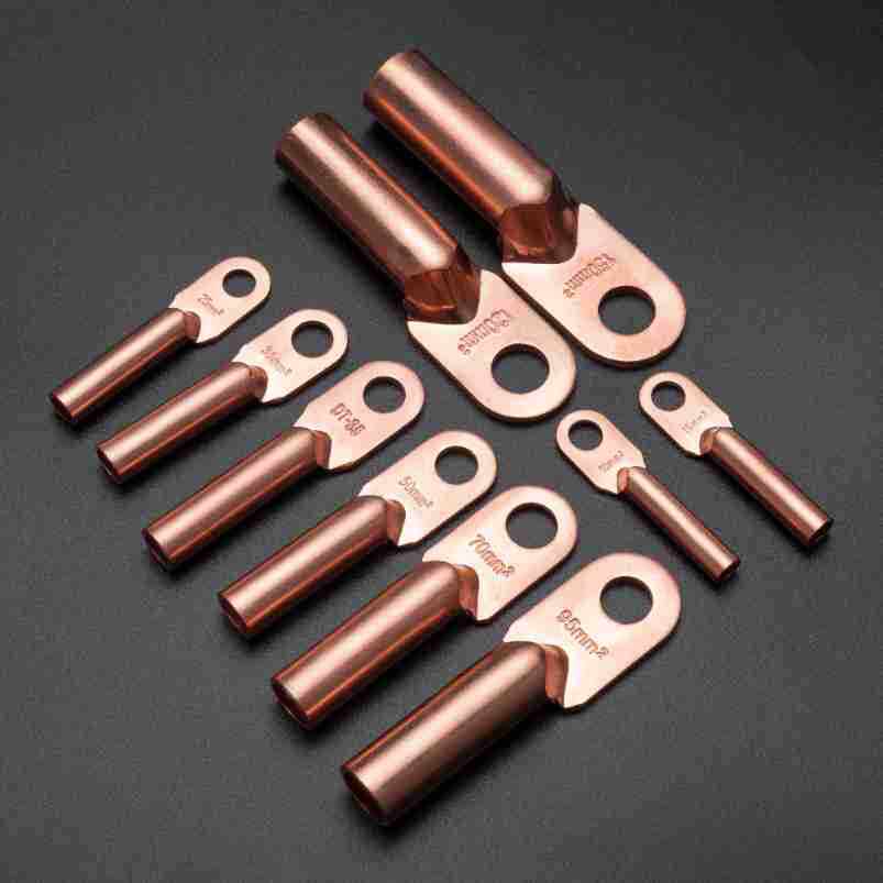 厂家直供DT铜鼻子平方接线端子铜接头线耳紫铜镀锡厂标铜接管接线