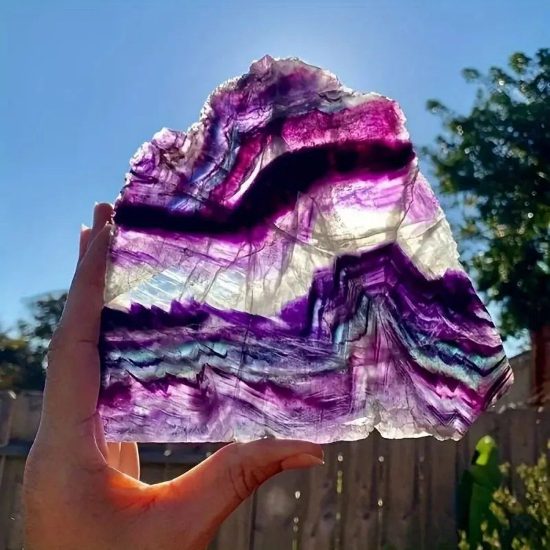 Rainbow Vista — Natural Fluorite Slice Display