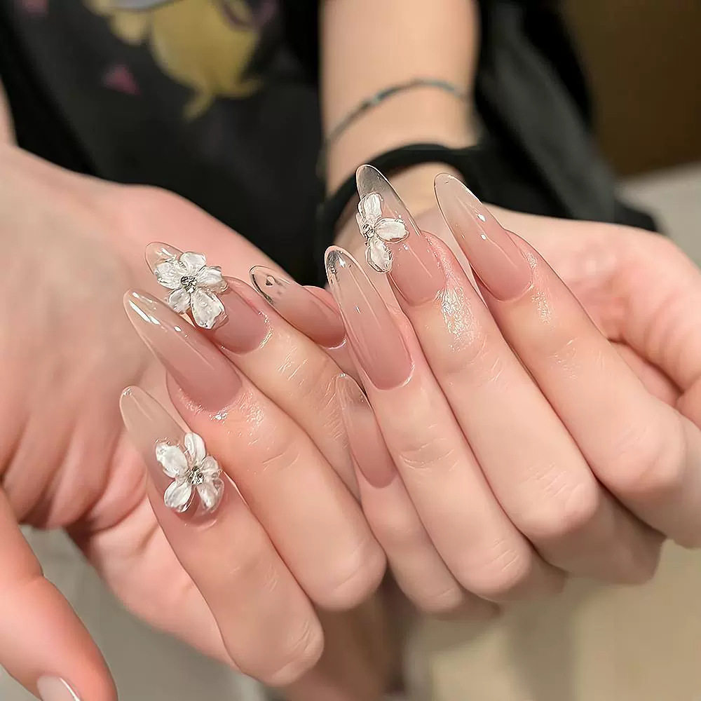 【凌洛原创】高级纯欲氛围感立体冰花显白美甲纯手工穿戴甲可拆卸