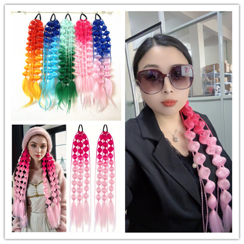 网红拍照灯笼泡泡扭股辫时尚女街拍造型长款手编辫子马尾假发批发