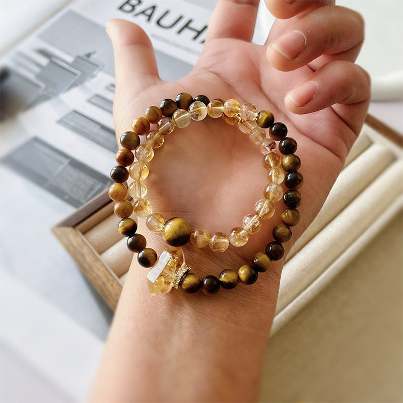 Double-Wrap Modern Chinese Citrine Tower Crystal Bracelet