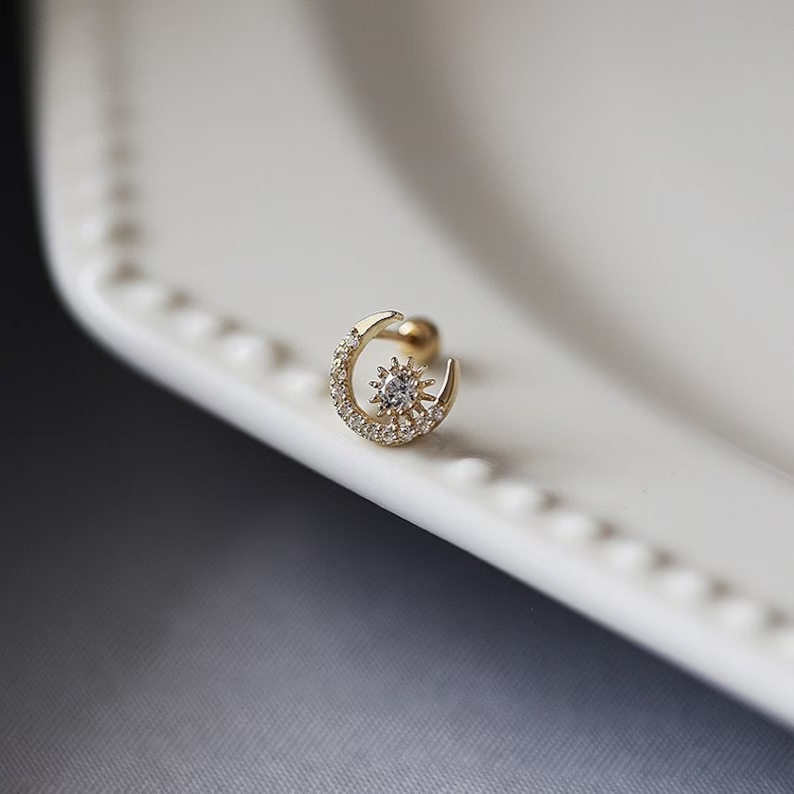 14K gold interlocking small diamond double ring necklace