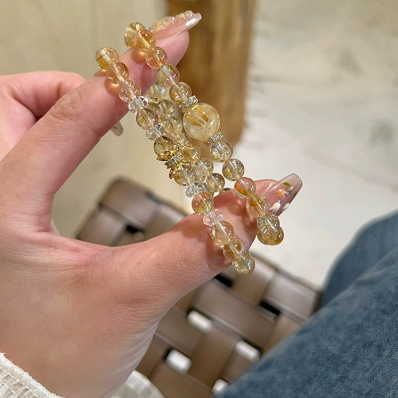 Double-Wrap Designer Golden Rutilated Quartz Bracelet