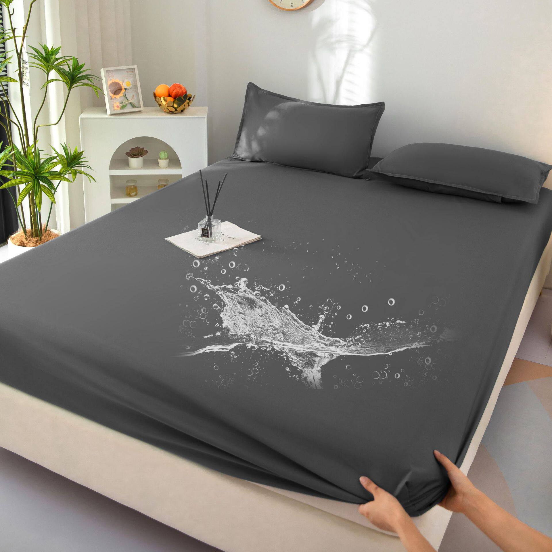 2024年新品跨境纯色TPU防水床笠A类床笠可机水洗席梦思床垫保护罩